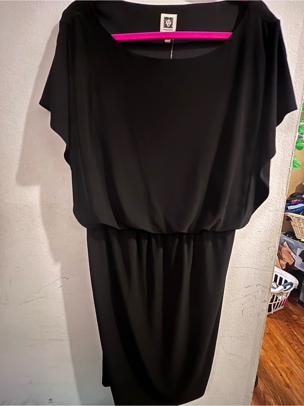 Anne Klein Black Blouson Midi Dress